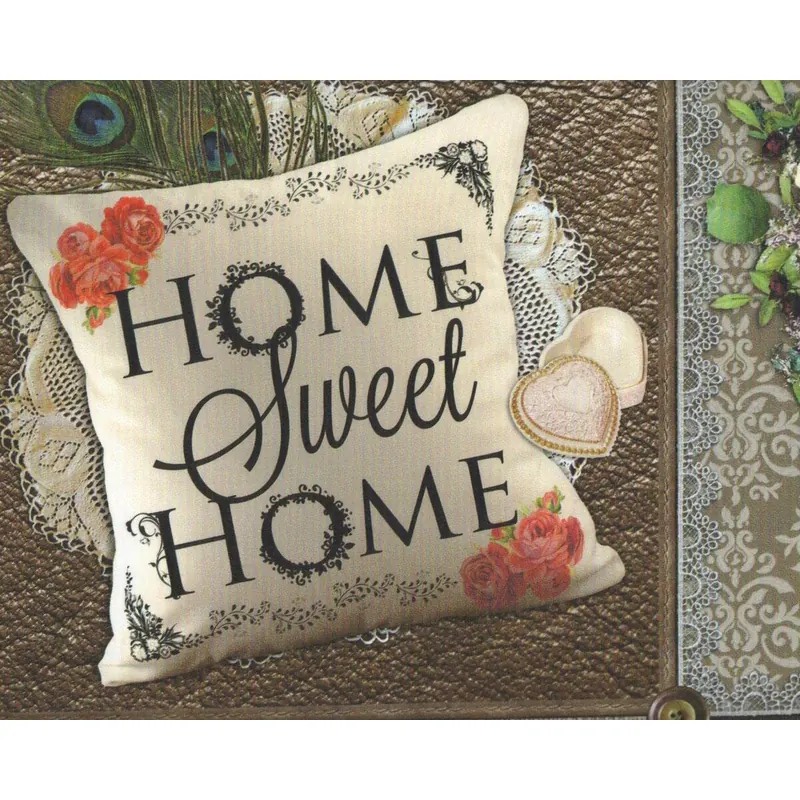1,05-m-Rapport Dekostoff, Vorhangstoff HOME SWEET HOME, Landhaus-Deko mit Rosen, rot-braun