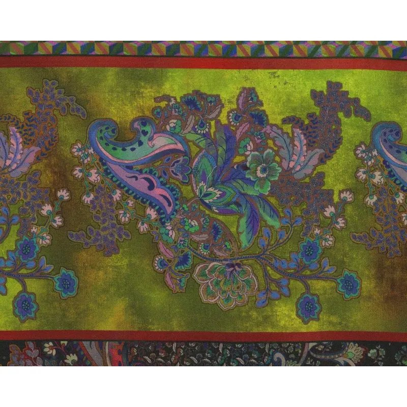 1,15-m-Panel Viskosekreppstoff AMANDA, Ornamente und Blumen-Ranken, grün, Hilco