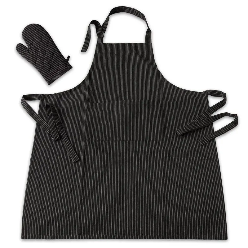 1 Karton Grillschürze Küchenschürze mit Ofenhandschuh 2teilig im Set schwarz/weiss gestreift