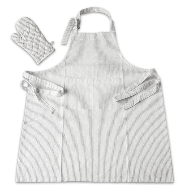 1 Karton Grillschürze Küchenschürze mit Ofenhandschuh 2teilig im Set weiss/schwarz gestreift
