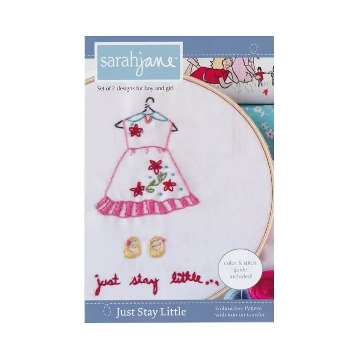 1 Restexemplar Aufbügelbares Stickmuster JUST STAY LITTLE, 2 Designs, Sarah Jane