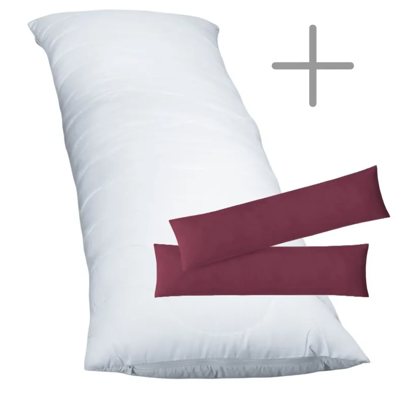 1 x Füllkissen mit Rautensteppung 40x80 cm + Jersey Kissenbezug 2er Set 40 x 80 cm Bordeaux