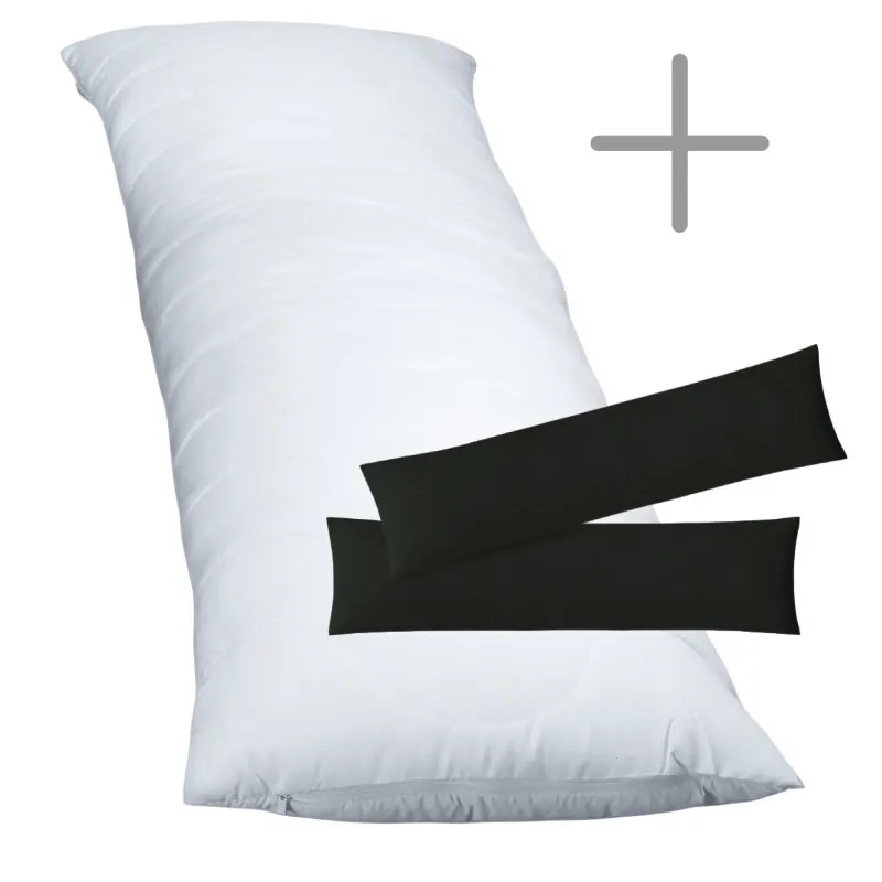 1 x Füllkissen mit Rautensteppung 40x80 cm + Jersey Kissenbezug 2er Set 40 x 80 cm Schwarz