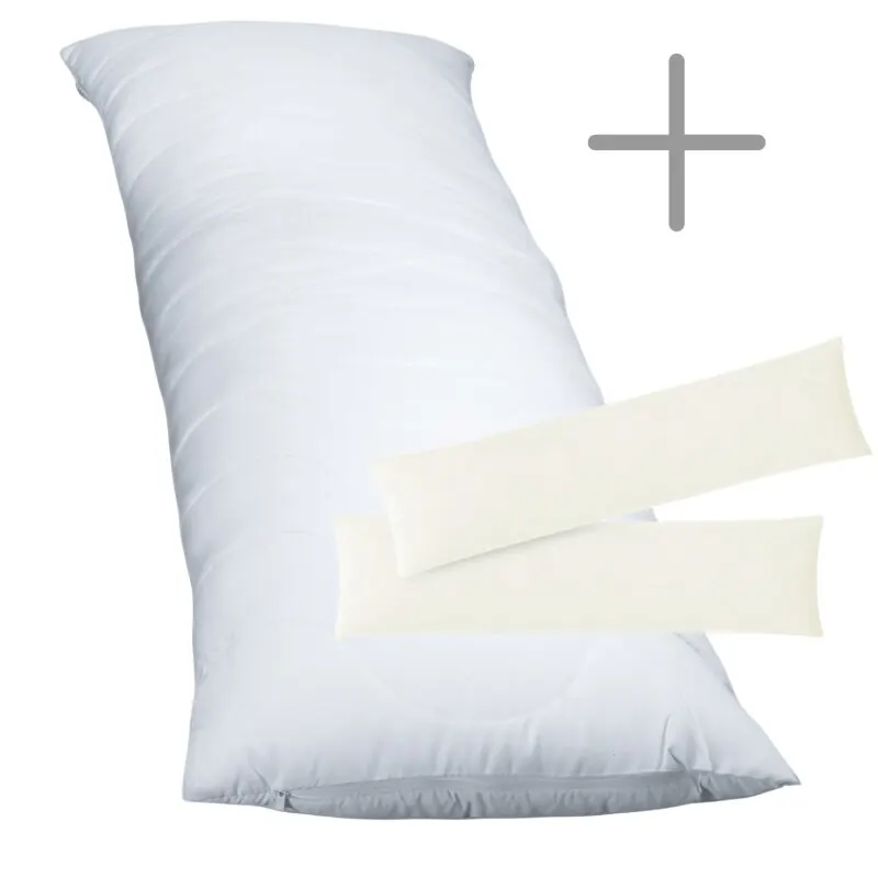 1 x Seitenschläferkissen + Jersey Kissenbezug 2er Set  40x145 cm Natur
