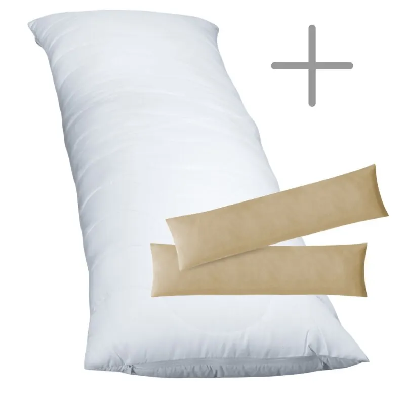 1 x Seitenschläferkissen + Jersey Kissenbezug 2er Set  40x145 cm Sand