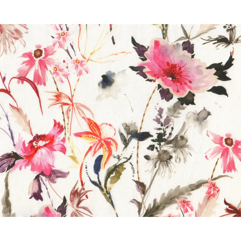 100-cm-Rapport Leinen-Baumwollstoff AUGUSTE, Blumenbild, Hilco