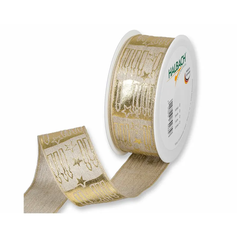 15 m Leinenband KERZEN, 40 mm, gold