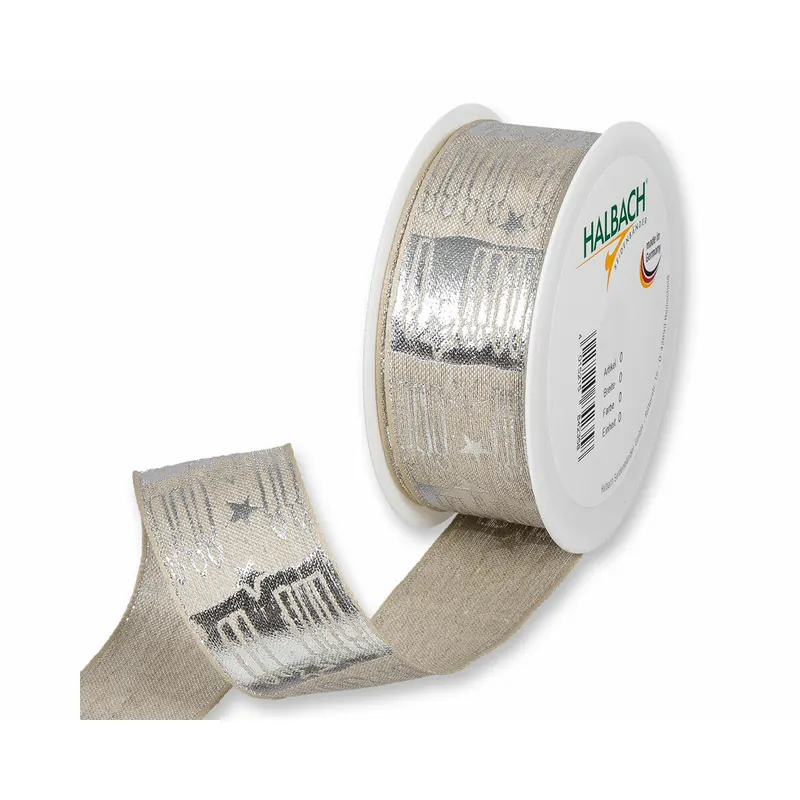 15 m Leinenband KERZEN, 40 mm, silber