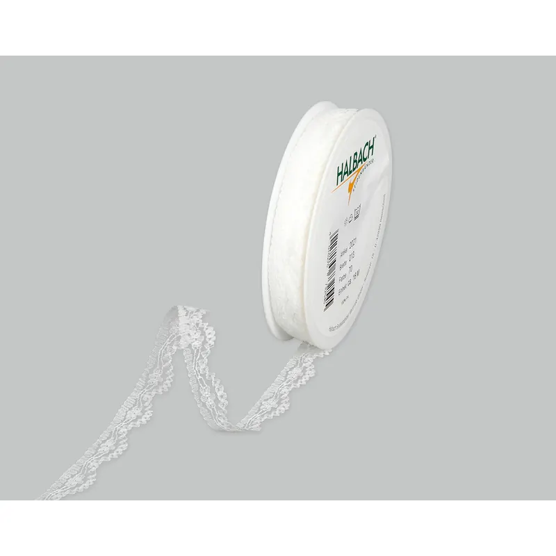 18 m Spitzenband, Blümchenranke mit Bogenkante, 13 mm, weiß