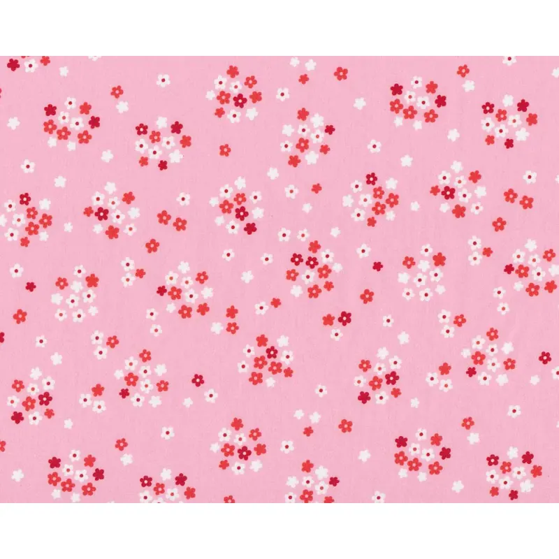 20 cm Reststück Popeline FRESH FRUITS FLORET, Streublümchen, rosa, Hilco