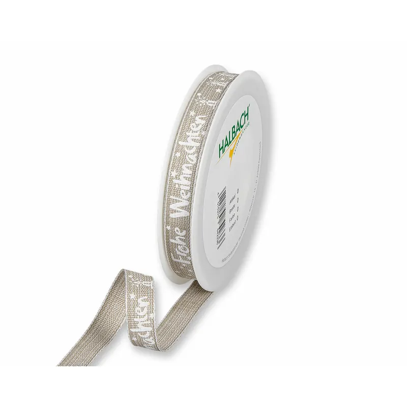 20 m Dekoband FROHE WEIHNACHTEN, 15 mm, natur