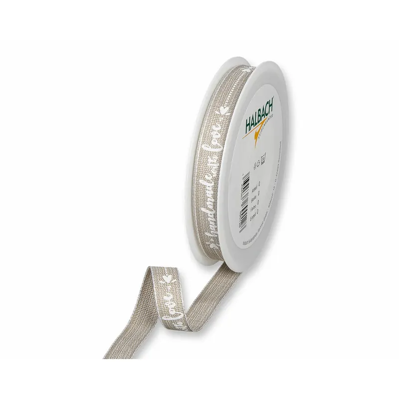 20 m Dekoband HANDMADE WITH LOVE, 15 mm, natur
