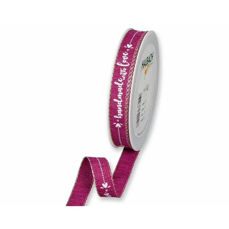 20 m Dekoband HANDMADE WITH LOVE, 15 mm, pink