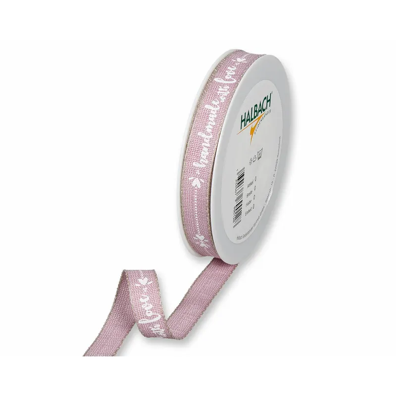 20 m Dekoband HANDMADE WITH LOVE, 15 mm, rosa