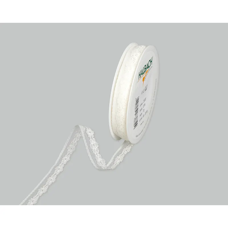 20 m Spitzenband, Blüten-Bogenkante, 15 mm, weiß