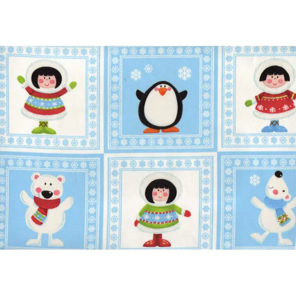 30-cm-Rapport Baumwollflanell ESKIMO PIE, Pinguine und Eisbären, hellblau