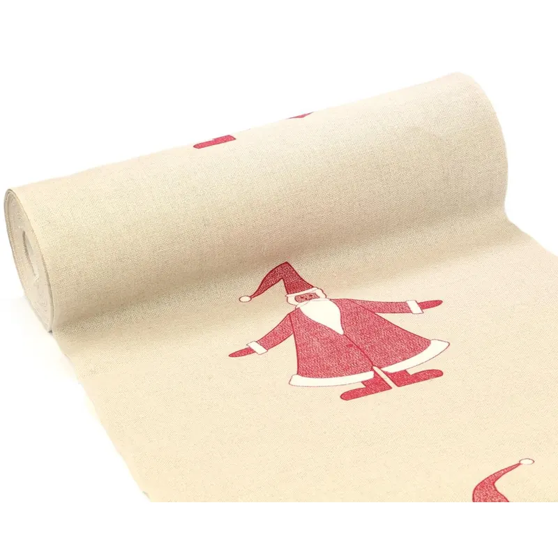 30-cm-Rapport Leinenband zum Besticken, Weihnachtsmann mit Zipfelmütze, 35 cm breit, natur-dunkelrot, Vaupel & Heilenbeck