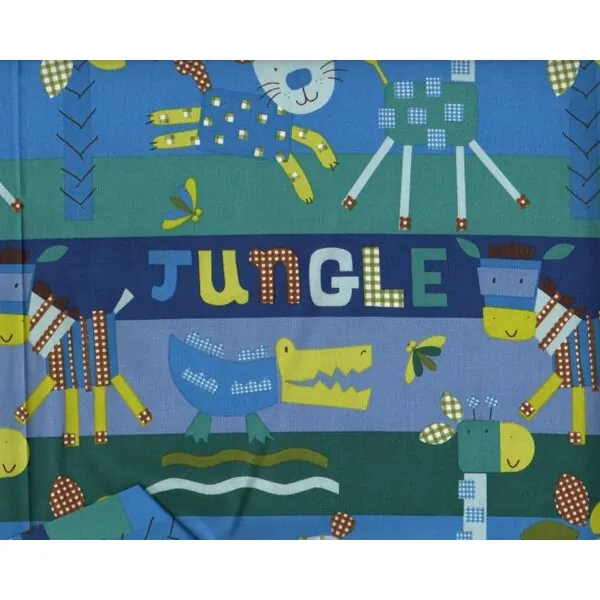 30-cm-Rapport Patchworkstoff GINGHAM JUNGLE, Flicken-Tiere, blau-gedecktes petrol