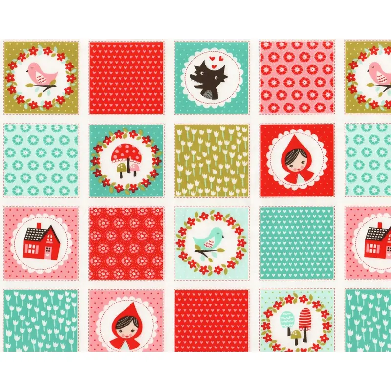 30-cm-Rapport Patchworkstoff LIL' RED, Motiv-Quadrate, gebrochenes weiß-dunkelrot, Moda Fabrics