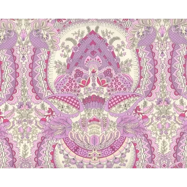 30 cm Reststück Feiner Baumwollsatin "Alchemy" mit filigranem Granatapfelmuster, pink-lavendel