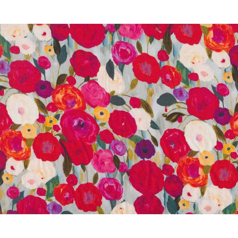 30 cm Reststück Viskosestoff COLORFUL mit Lurex, Rosen, PS fabrics