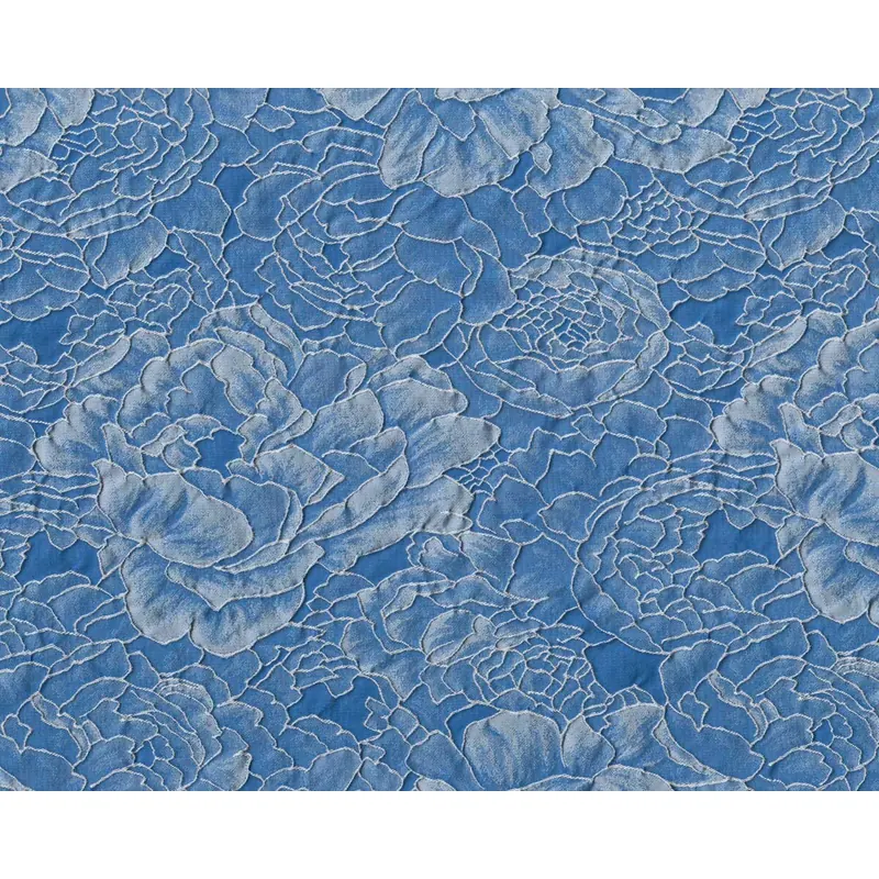 40 cm Reststück Italienischer Jacquardstoff FIORITURA, Pfingstrosen, ultramarinblau-hellgrau