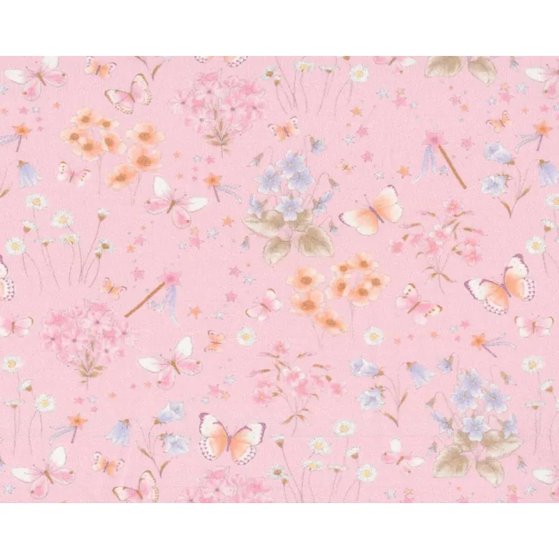 45 cm Reststück Baumwolljersey PRINCESS FLOWER, Schmetterlinge, rosa, Hilco