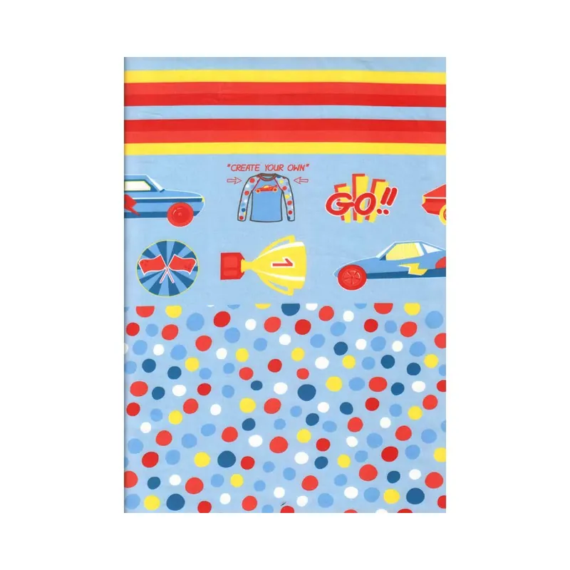 50-cm-Panel Baumwolljersey DOTS GO, Punkte und Rennautos, hellblau, Hilco