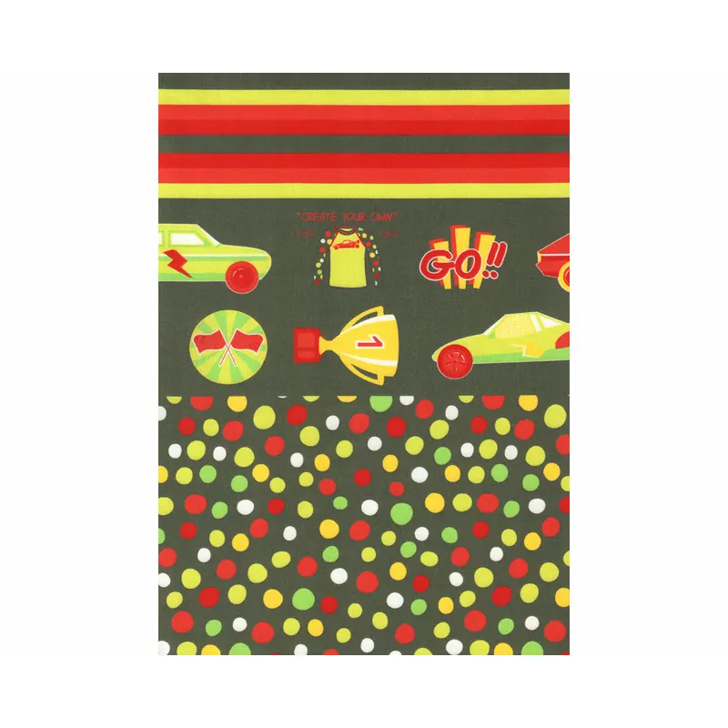 50-cm-Panel Baumwolljersey DOTS GO, Punkte und Rennautos, olive, Hilco