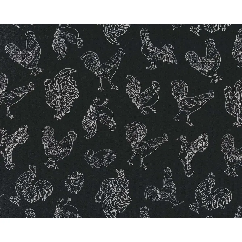 55 cm Reststück Patchworkstoff FARM RAISED, Hühner, schwarz, Henry Glass