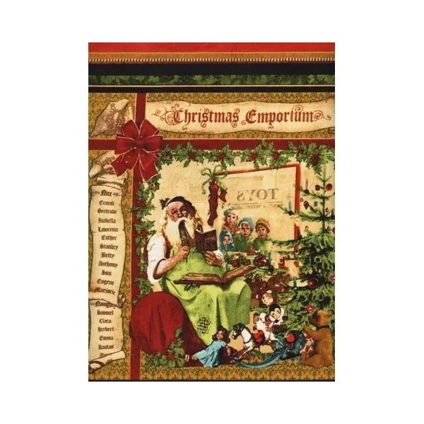 59-cm-Patchworkstoff-Abschnitt CHRISTMAS EMPORIUM mit Weihnachtsetiketten, goldbraun