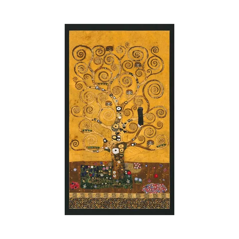 60-cm-Panel Metallic-Patchworkstoff GUSTAV KLIMT, Der Lebensbaum, goldgelb