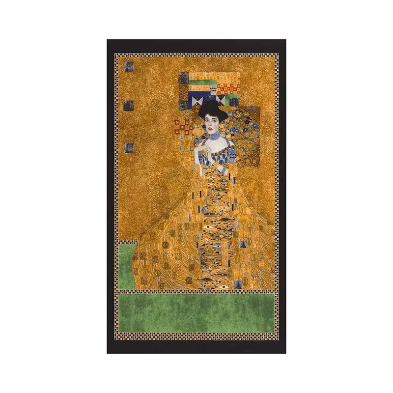 60-cm-Panel Metallic-Patchworkstoff GUSTAV KLIMT, Die goldene Adele, mittelbraun