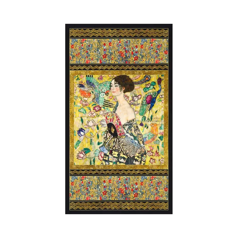 60-cm-Panel Metallic-Patchworkstoff GUSTAV KLIMT, Porträt der Emilie Flöge, goldgelb