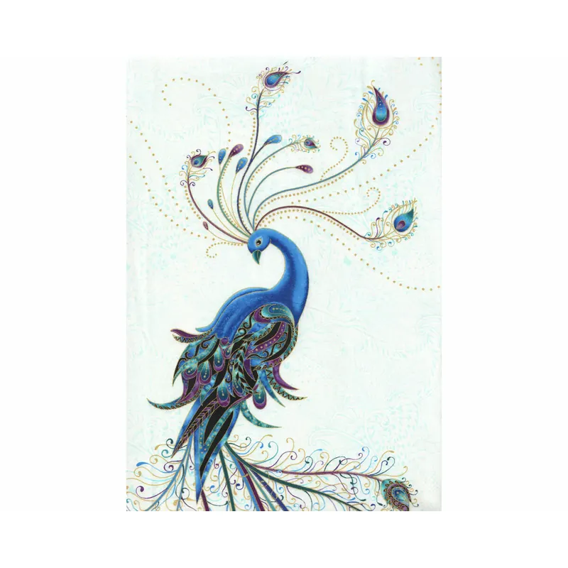 60-cm-Panel Metallic-Patchworkstoff PEACOCK FLOURISH, Pfau, weiß, Ann Lauer