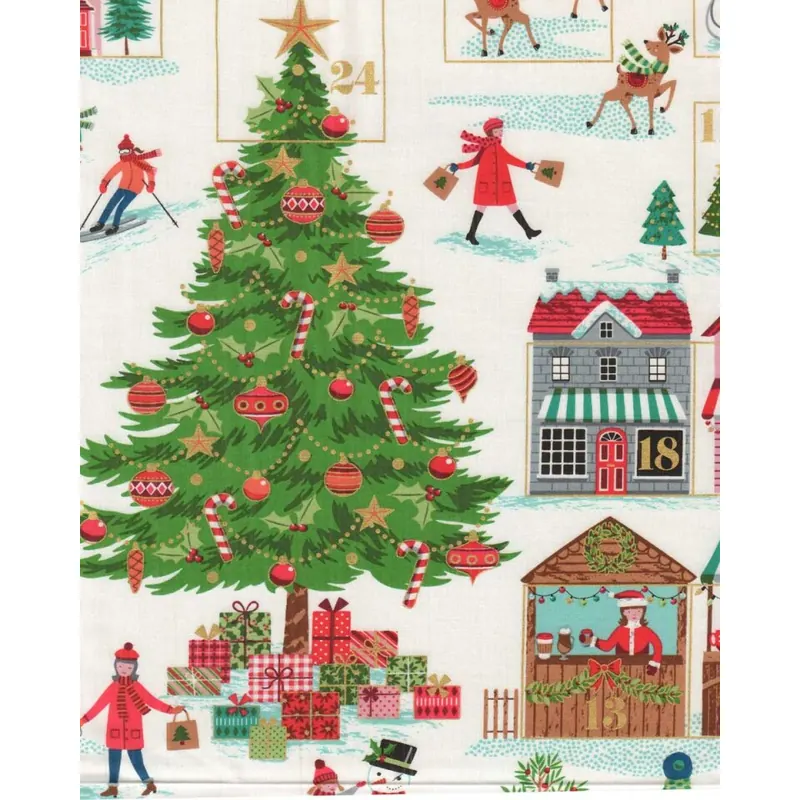 60-cm-Panel Metallic-Patchworkstoff SKATERS CALENDER, Adventskalender, Hilco