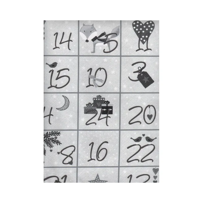 60-cm-Patchworkstoff-Abschnitt, Adventskalender CHRISTMAS FOR FRIENDS, Weihnachtstiere, hellgrau-steingrau