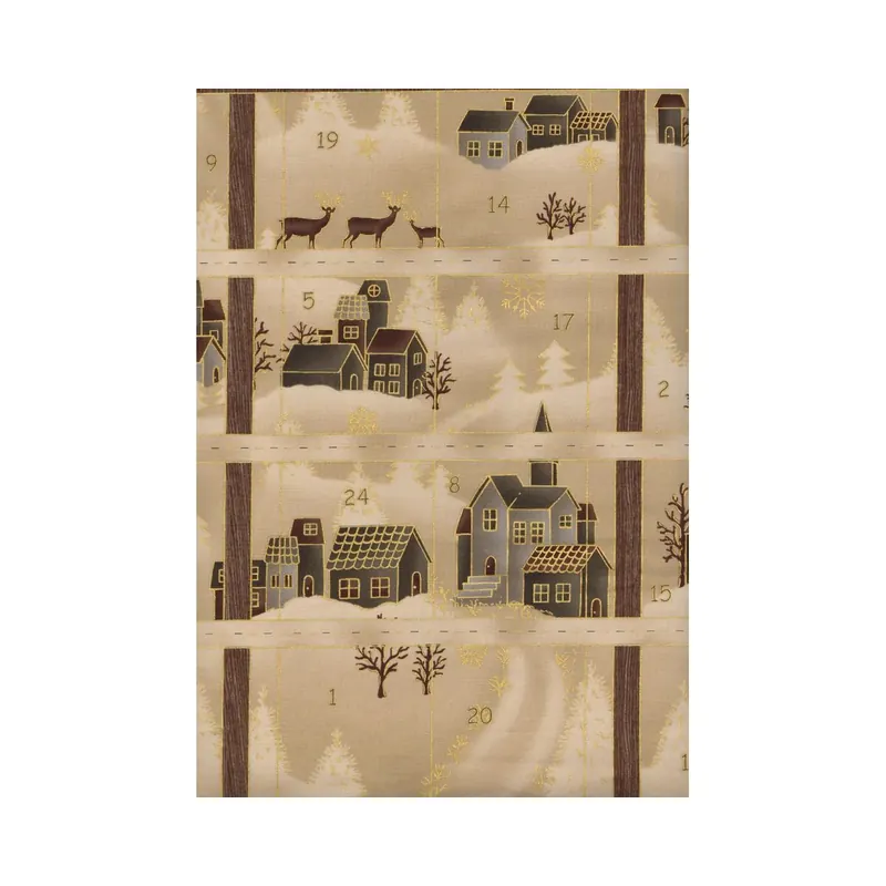60-cm-Patchworkstoff-Abschnitt, Adventskalender RAPHAEL, Winterlandschaft, beige-gold
