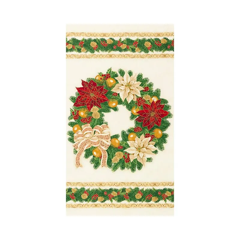 60-cm-Rapport Metallic-Patchworkstoff HOLIDAY FLOURISH, Weihnachtskranz, Robert Kaufman