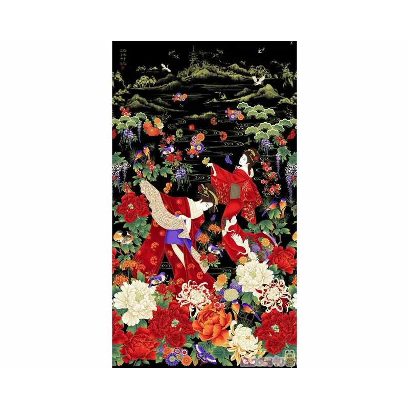 60-cm-Rapport Metallic-Patchworkstoff KOKO, Geishas, Timeless Treasures