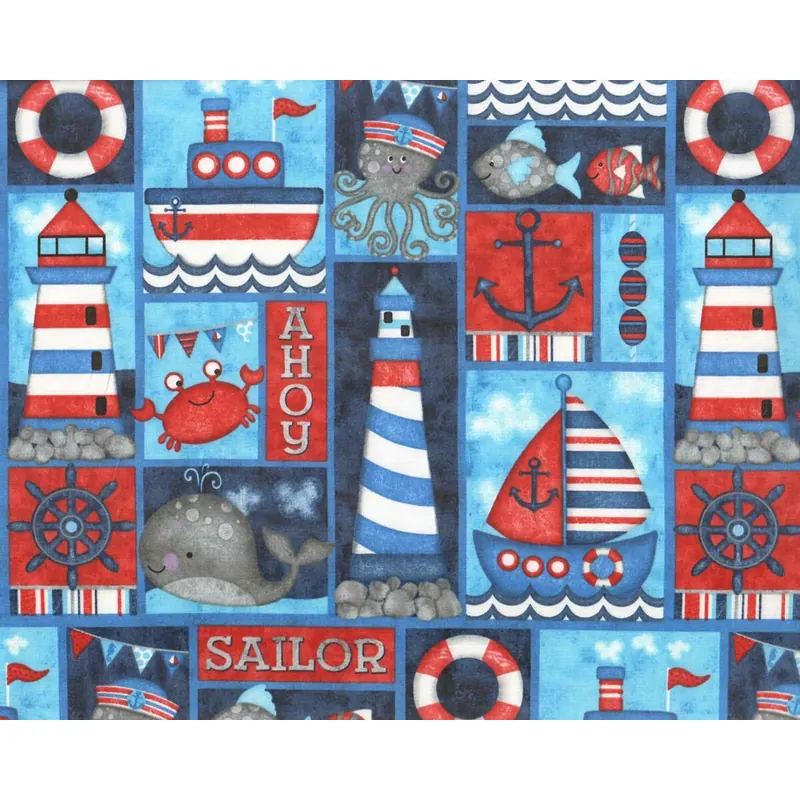 60-cm-Rapport Patchworkstoff ANCHOR'S AWAY, maritime Bilder, Studio E