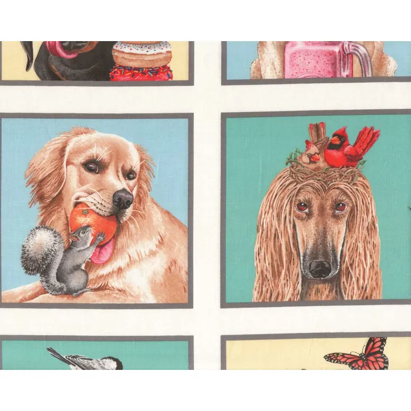 60-cm-Rapport Patchworkstoff DOGGIE DRAMA, Hunde, Elizabeth's Studio