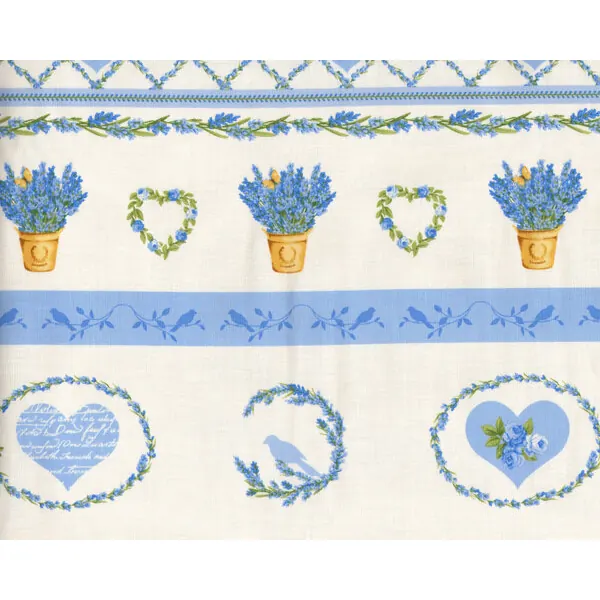 60-cm-Rapport Patchworkstoff "Jardin de Lavende", Musterstreifen mit Lavendelmotiven, kräftiges hellblau
