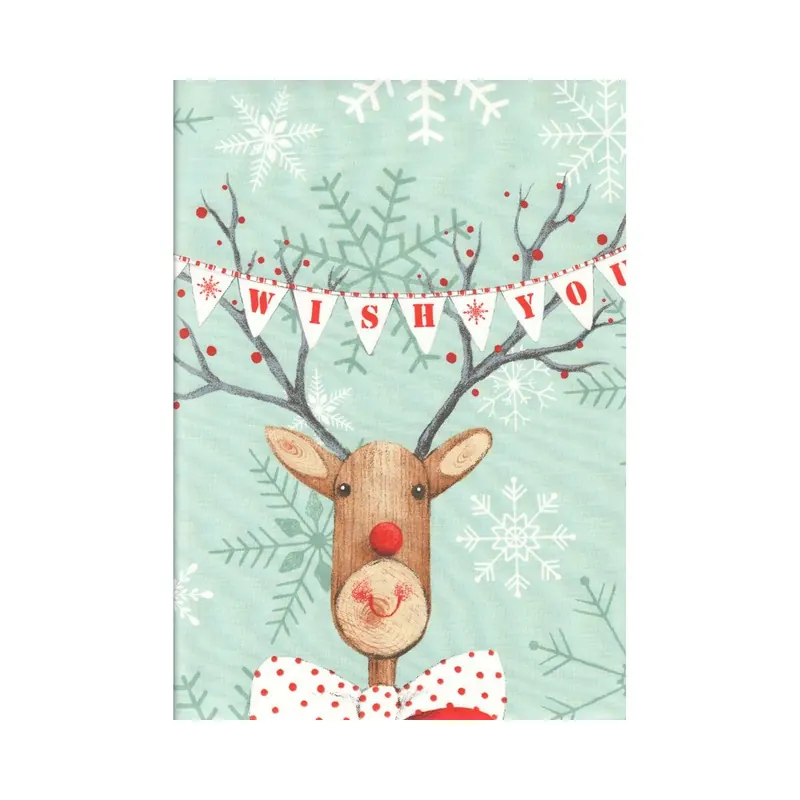 60-cm-Rapport Patchworkstoff JOY, LOVE, PEACE, Rentier-Männchen, mintgrün-rot