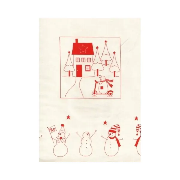 60-cm-Rapport Patchworkstoff WINTER WONDERLAND, Schneemänner, wollweiß-rot, Moda Fabrics