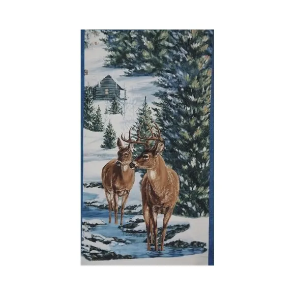 62-cm-Rapport Patchworkstoff WINTER STILLNESS mit Hirschen, gedecktes blau
