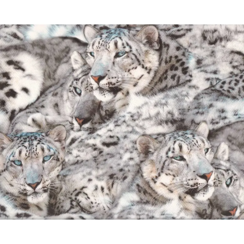 65-cm-Rapport Italienischer Seiden-Chiffon COLDEYES, Schnee-Leoparden, grau