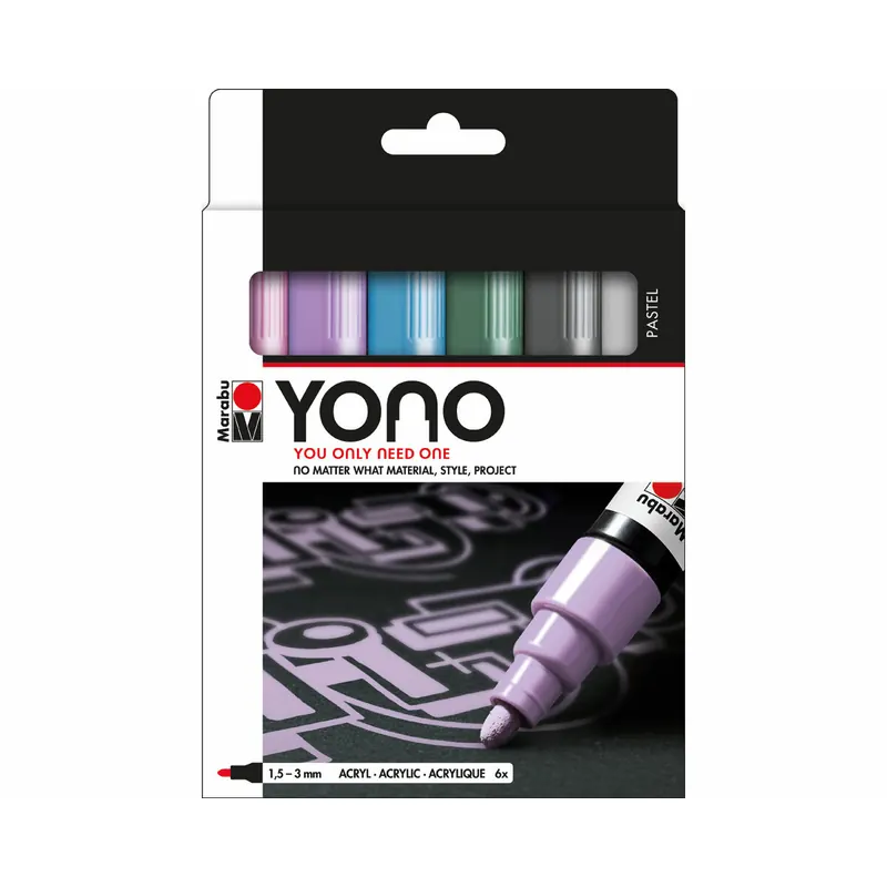 6er Set Acrylmarker YONO mit Rundspitze, Pastel, Marabu