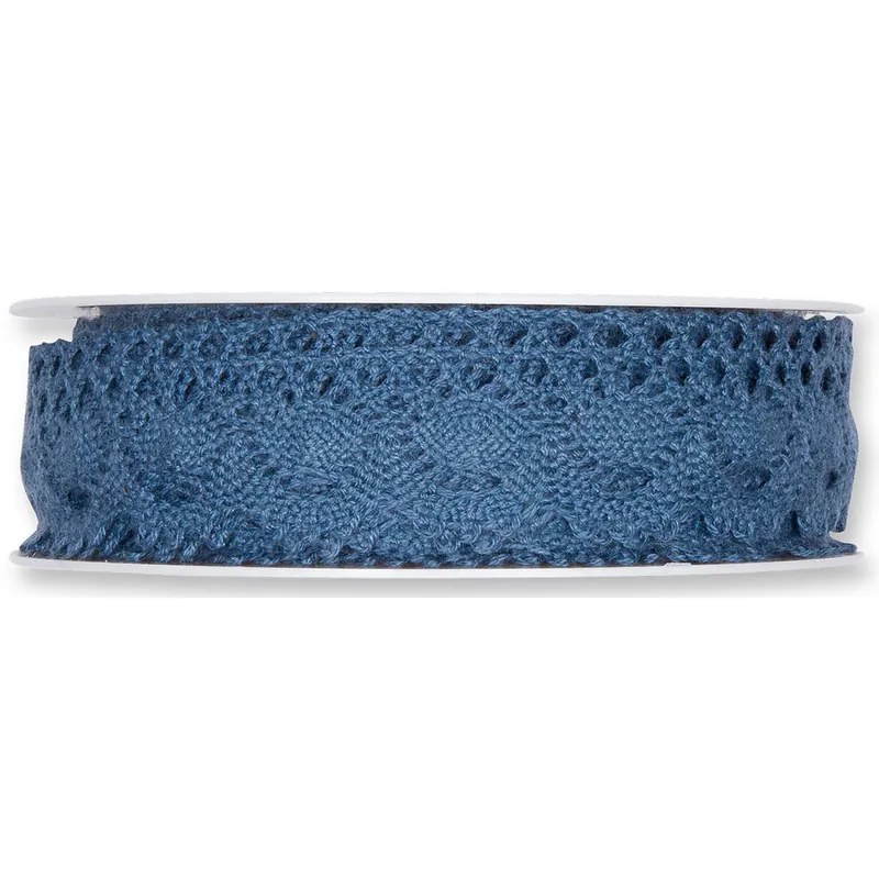 7 m Baumwoll-Spitzenband HÄKELSPITZE, 28 mm, dunkles taubenblau