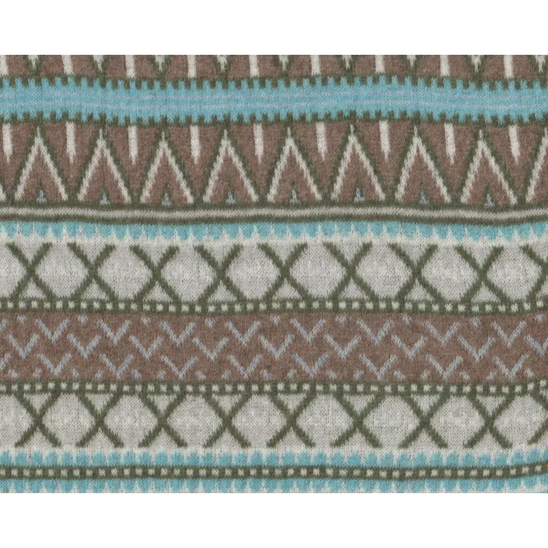 75 cm Reststück Strickstoff aus reiner Wolle FINNLAND, Zackenstreifen, hellblau, Hilco